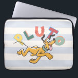 Playful Pastel Pluto Laptop Sleeve<br><div class="desc">Add a touch of whimsical charm to your collection with this delightful and energetic Pluto graphic! Featuring a happy, bounding Pluto set against a clean pale blue and white striped background, this design radiates a fresh, "sunny day" feel. The playful, mismatched typography spells out "PLUTO" in a mix of soft...</div>