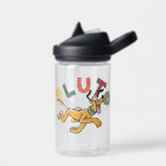 Playful Pastel Pluto Water Bottle<br><div class="desc">Add a touch of whimsical charm to your collection with this delightful and energetic Pluto graphic! Featuring a happy, bounding Pluto set against a clean pale blue and white striped background, this design radiates a fresh, "sunny day" feel. The playful, mismatched typography spells out "PLUTO" in a mix of soft...</div>