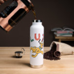 Playful Pastel Pluto Water Bottle<br><div class="desc">Add a touch of whimsical charm to your collection with this delightful and energetic Pluto graphic! Featuring a happy, bounding Pluto set against a clean pale blue and white striped background, this design radiates a fresh, "sunny day" feel. The playful, mismatched typography spells out "PLUTO" in a mix of soft...</div>