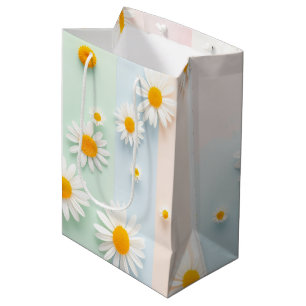 Playful Pastel Stripe White Daisy  Spring Medium Gift Bag