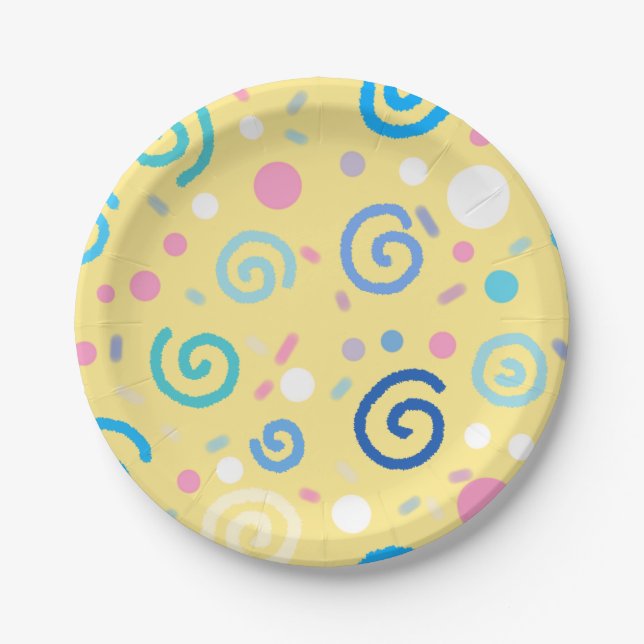 Playful Pastel Swirl Pattern Paper Plates (Front)