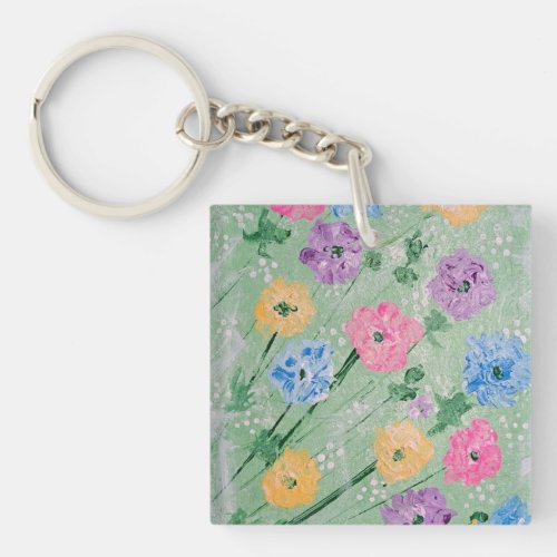 Playful Pastels Floral Acrylic Square Keychain