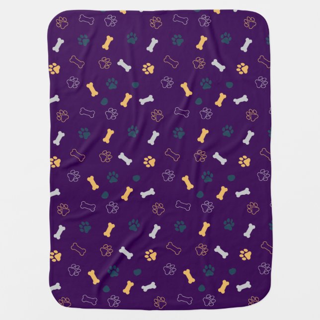 Playful Paw Prints and Bones Dog  Baby Blanket (Front)
