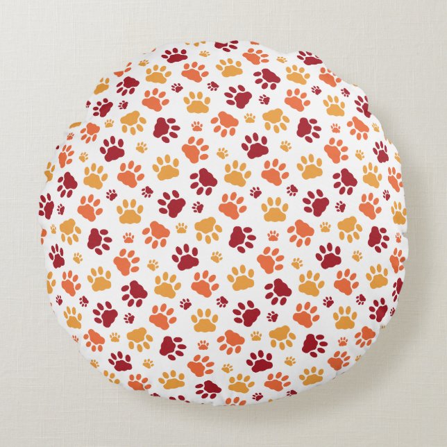 Playful Paw Prints Pattern Round Pillow (Front)