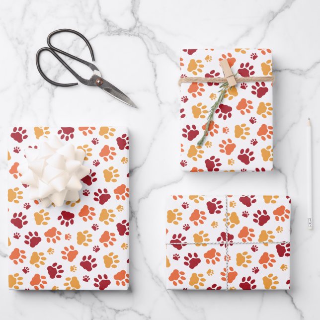 Playful Paw Prints Pattern Wrapping Paper Sheets (Front)
