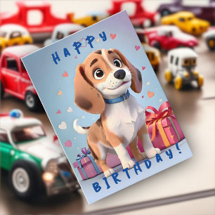 Playful Paws Beagle Puppy and Gifts Birthday Card