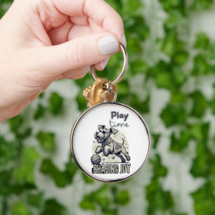 Playful Paws: Light Gray Dog's Joyful Chase Keychain
