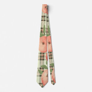 Playful Peaches on Green and Orange Plaid Neck Tie