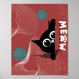 Playful Peek: Cat & Yarn Whimsy Poster