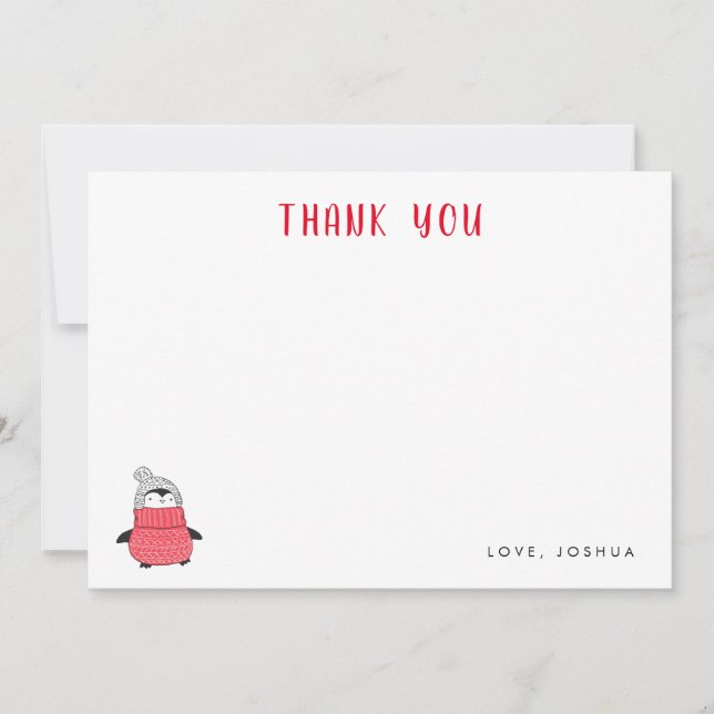 Playful Penguin Kids Holiday Thank You Note Card (Front)