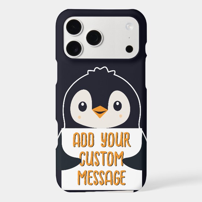 Playful penguin with a sign for your message iPhone case (Back)