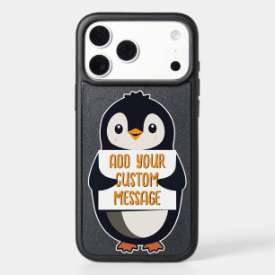 Playful penguin with a sign for your message iPhone 17 pro max case