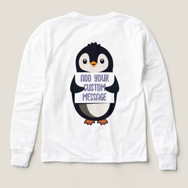 Playful penguin with a sign for your message Tri-Blend shirts (Design Back)