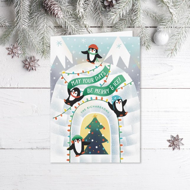 Playful Penguins Igloo Winter Holiday Card (Creator Uploaded)