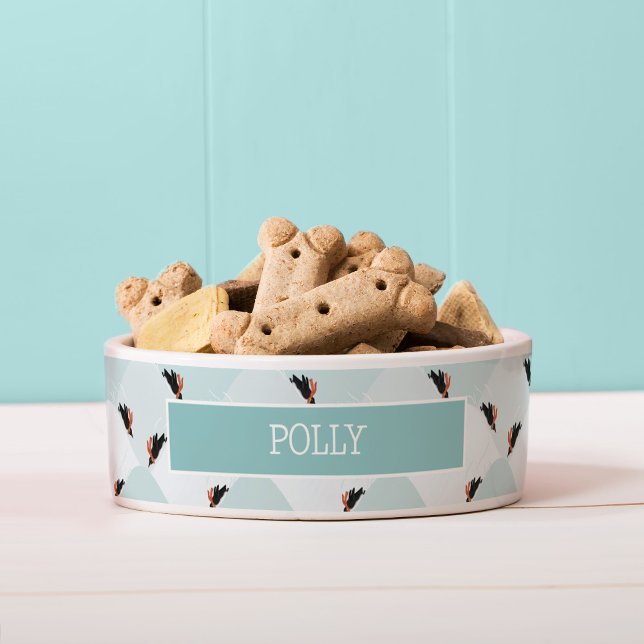 Playful Penguins Sliding on Snow Pattern Bowl (Penguin pattern pet bowl)