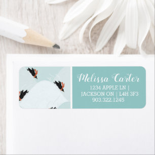 Playful Penguins Sliding on Snow Pattern Label