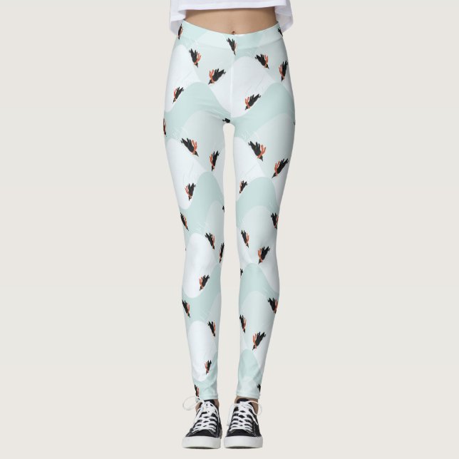 Playful Penguins Sliding on Snow Pattern Leggings (Front)