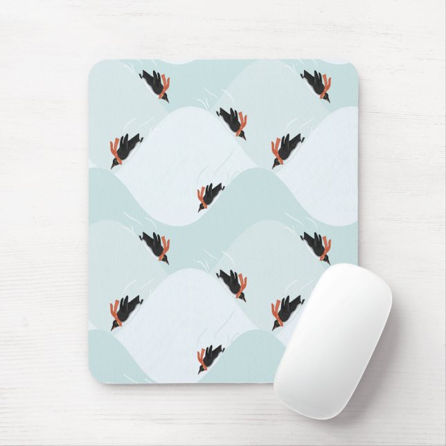 Playful Penguins Sliding on Snow Pattern Mouse Pad (With Mouse)