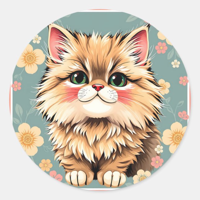 Playful Persian Cat  Classic Round Sticker (Front)