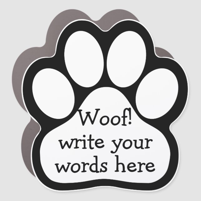 Playful Personalized Paw Print - Black on White Car Magnet (Front)