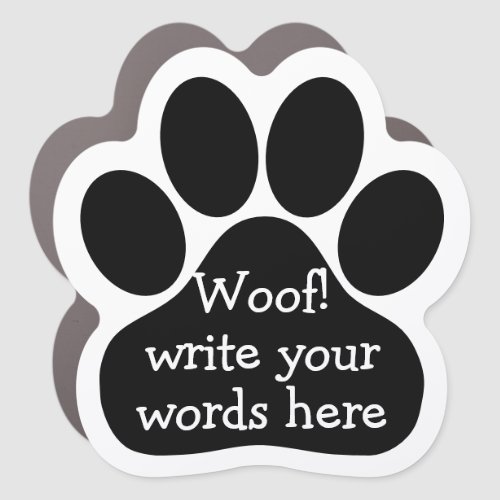 Playful Personalized Paw Print _ White on Black Car Magnet