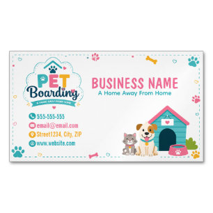 Playful Pet Boarding with QR Code Business Card Magnet