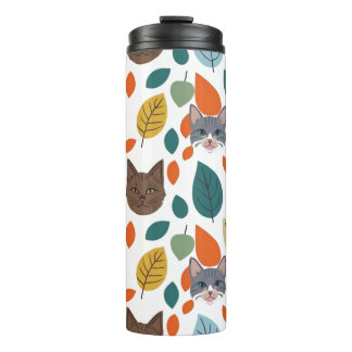 Playful Pet Faces and Autumn Leaves Pattern Thermal Tumbler