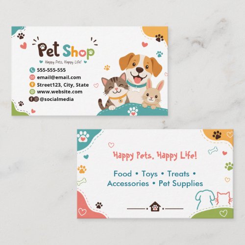 Playful Pet Shop Business Card Cute Animals
