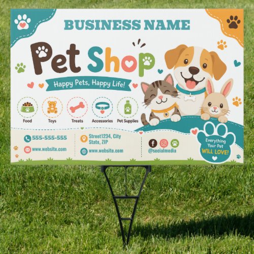 Playful Pet Shop Custom Business Yard Sign