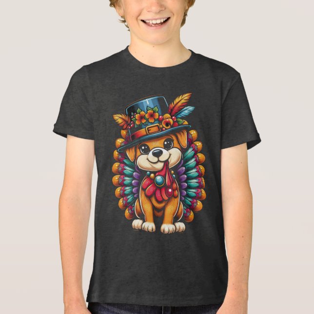 Playful Pet Turkey Costume T-Shirt Design Tri-Blend Shirt (Front)