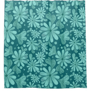 Playful Petals in Aqua and Teal Shower Curtain
