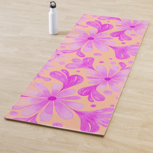 Playful Petals in Pink and Peach Yoga Mat