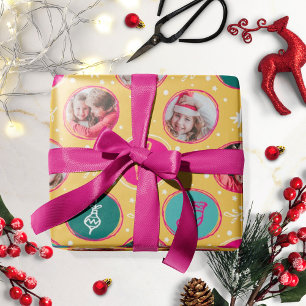 Playful Photo Collage Christmas Bright Yellow Wrapping Paper