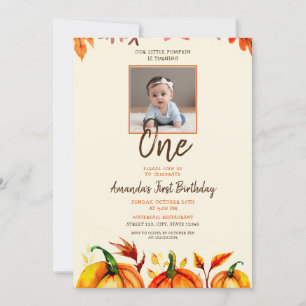 Playful Photo Pumpkin Baby 1st Birthday Invitation