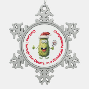 🎄  Playful Pickle Christmas Tree 🎄 Snowflake Pewter Christmas Ornament