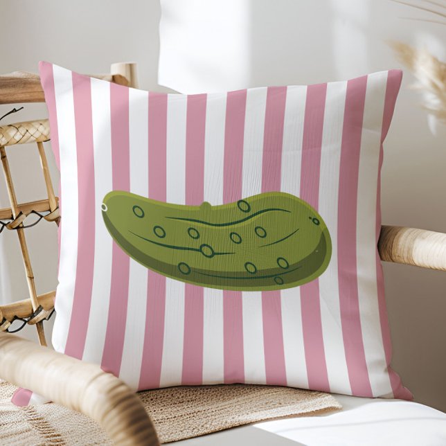 Playful Pickle on Pink Stripes, Accent Pillow,  Throw Pillow (Creator Uploaded)