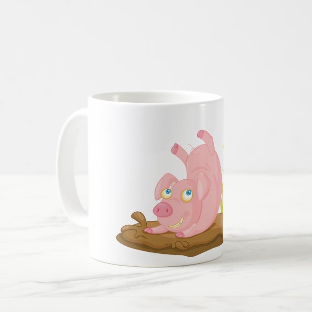 Playful Pig in Mud Funny Farm Animal Coffee Mug (Front Left)