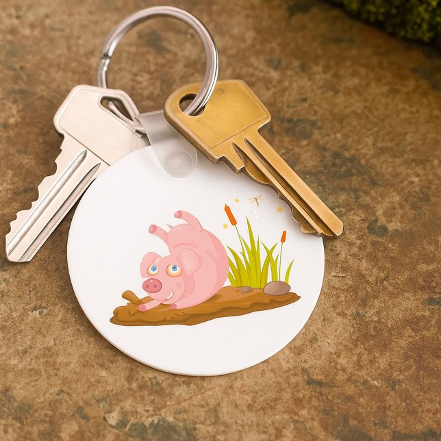 Playful Pig in Mud Funny Farm Animal Keychain (Creator Uploaded)