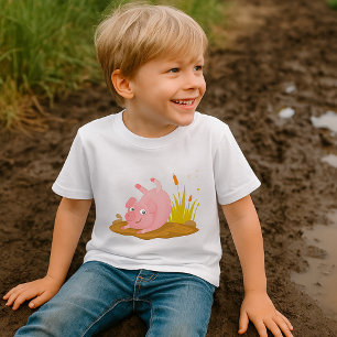 Playful Pig in Mud Funny Farm Animal T-Shirt