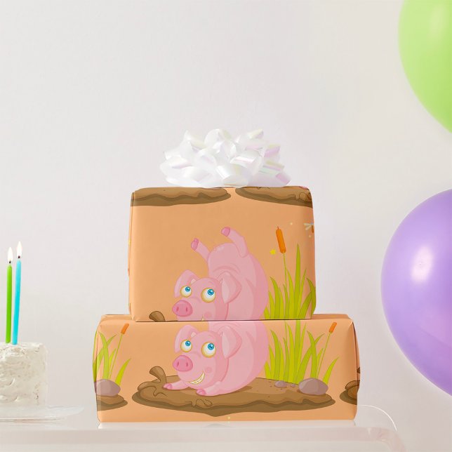 Playful Pig in Mud Funny Farm Animal Wrapping Paper (Creator Uploaded)