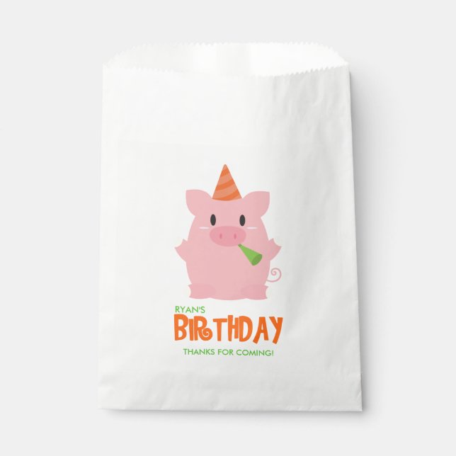 Playful Pig Kid's Birthday Party Favor Bag (Front)