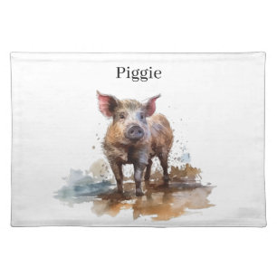Playful Piglet, custom Cloth Placemat