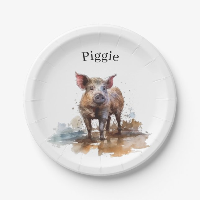 Playful Piglet, custom Paper Plates (Front)