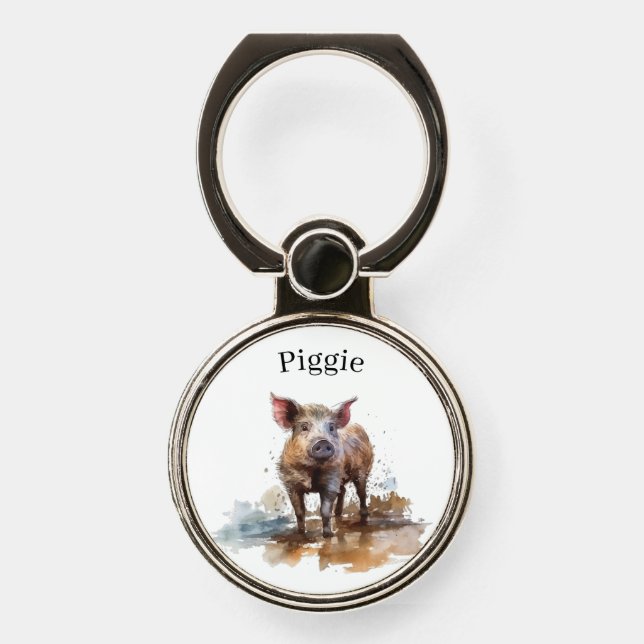 Playful Piglet, custom Phone Ring Stand (Front)