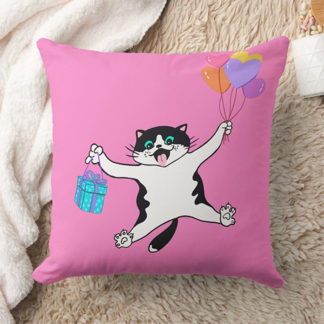 Playful Pillow Pair Cat Decorative Bright Pink (Blanket)