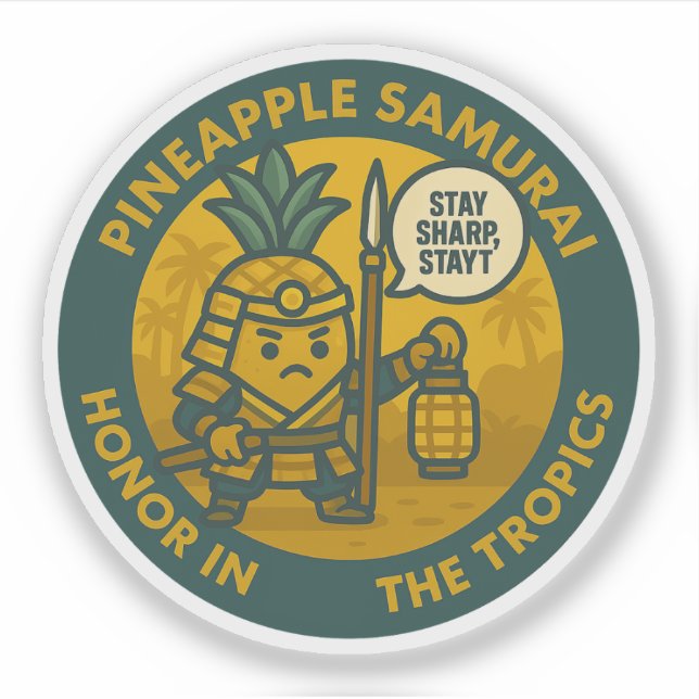 Playful Pineapple Samurai Martial Sticker (Front)