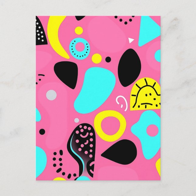 Playful Pink Abstract Shapes Pattern Postcard (Front)