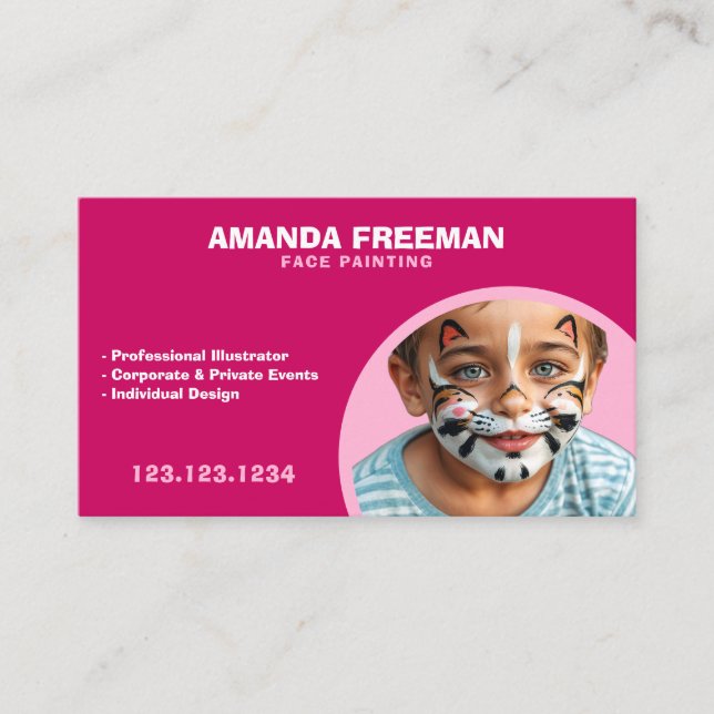 Playful Pink and White Face Painter Artist Business Card (Front)