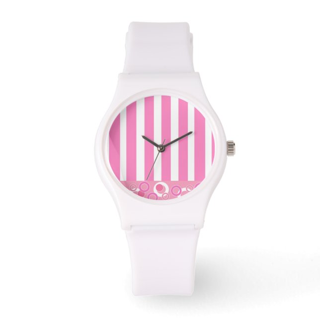 Playful Pink and White Stripes Watch (Front)