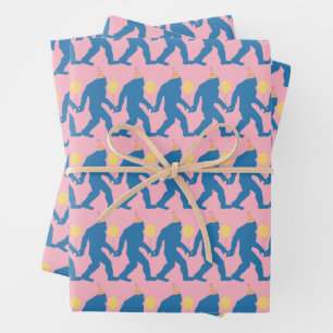 Playful Pink, Blue & Yellow Birthday Bigfoot Wrapping Paper Sheets